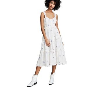 Free People White Daisy Chain Midi Button up dress